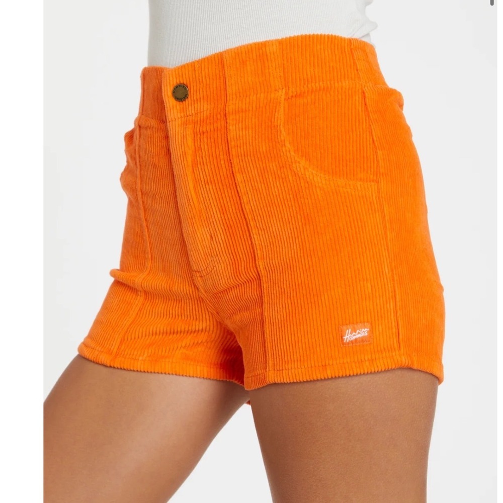 Hammies Women Orange Corduroy Shorts Retro 70s High Waisted Size 28